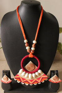 Earthy Multi-Color Fabric Handcrafted and Hand Painted Shell Work Necklace Set