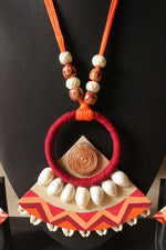 Load image into Gallery viewer, Earthy Multi-Color Fabric Handcrafted and Hand Painted Shell Work Necklace Set
