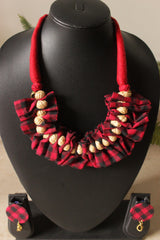 Bagpiper Fabric Handcrafted Adjustable Closure Fabric Necklace Set with Stud Earrings
