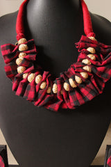 Bagpiper Fabric Handcrafted Adjustable Closure Fabric Necklace Set with Stud Earrings