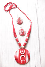 Load image into Gallery viewer, Red &amp; White Handcrafted Terracotta Clay Neklace Set with Adjustable Thread Closure

