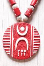 Load image into Gallery viewer, Red &amp; White Handcrafted Terracotta Clay Choker Neklace Set with Adjustable Thread Closure
