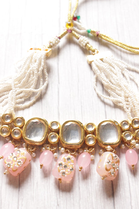 Kundan Stones and Meenakari Work Beaded Festive Adjustable Closure Choker Necklace Set
