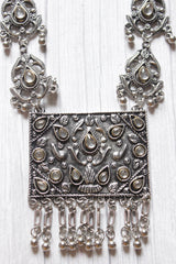 Glass Stones Embedded Elaborate Oxidised Finish Chain Necklace