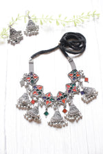 Load image into Gallery viewer, Multi-Color Enamel Painted Elaborate Oxidised Finish Choker Necklace Set
