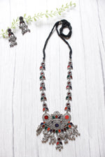 Load image into Gallery viewer, Multi-Color Enamel Painted Intricately Detailed Long Silver Finish Chain Necklace Set with Dori Closure
