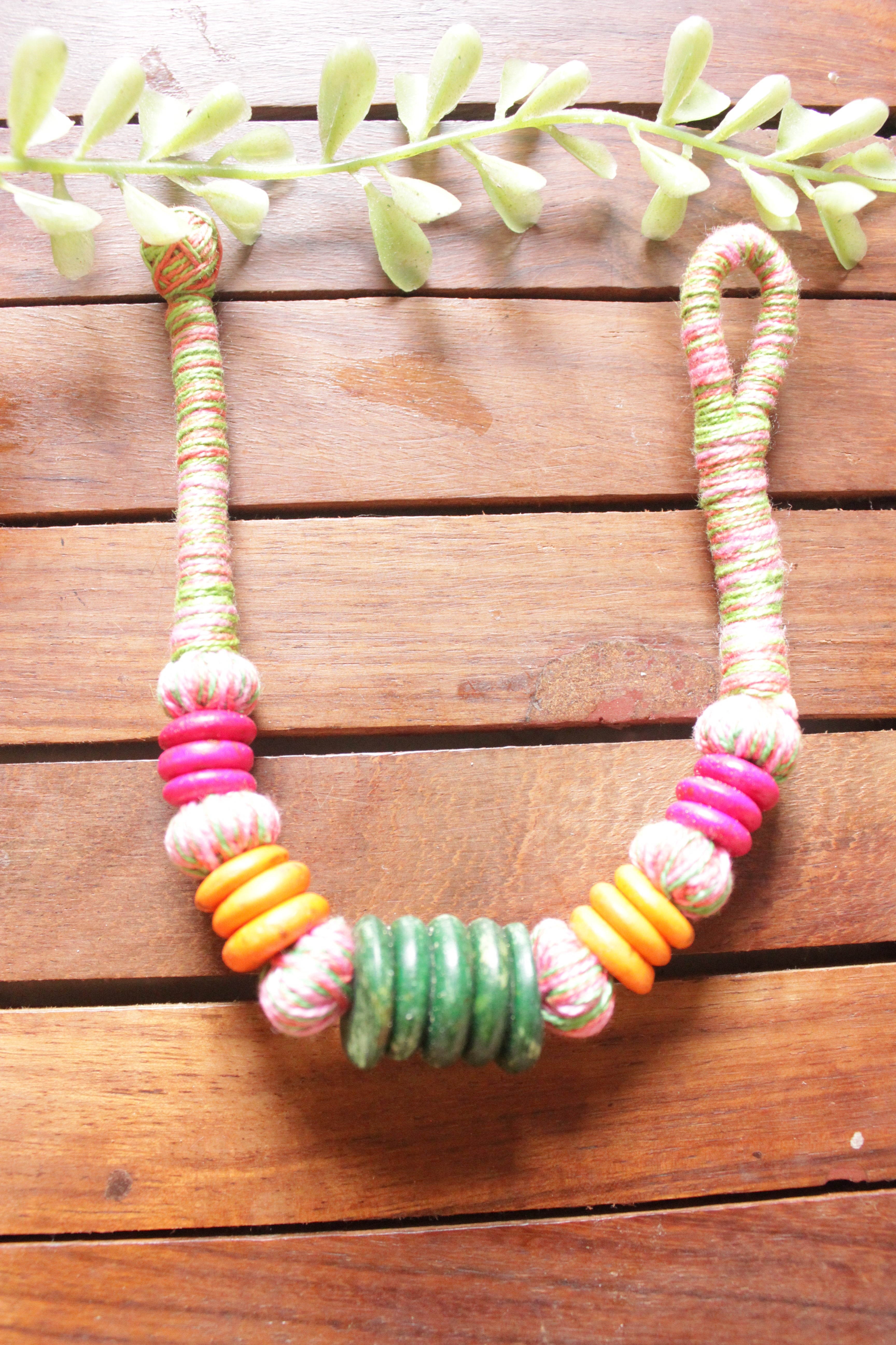 Multi-Color Wooden and Fabric Beads Hand Braided Threads Versatile Bracelet