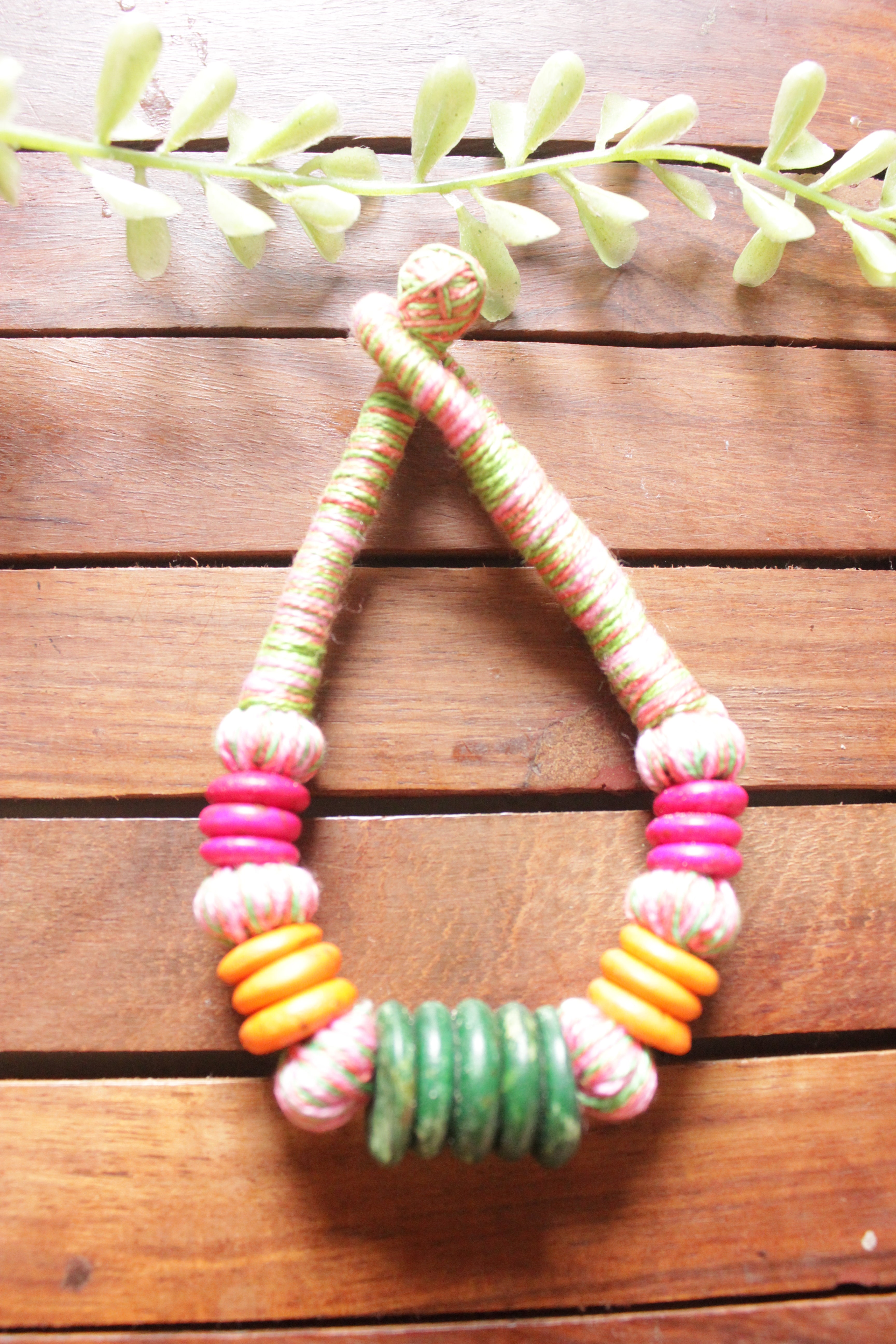 Multi-Color Wooden and Fabric Beads Hand Braided Threads Versatile Bracelet