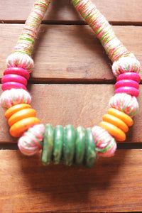 Multi-Color Wooden and Fabric Beads Hand Braided Threads Versatile Bracelet