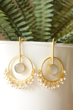 Load image into Gallery viewer, Ivory Raw Natural Gemstone Embedded Gold Finish Dangler Earrings
