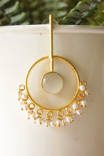 Load image into Gallery viewer, Ivory Raw Natural Gemstone Embedded Gold Finish Dangler Earrings
