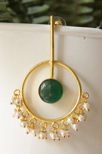Green Raw Natural Gemstone Embedded Gold Finish Dangler Earrings