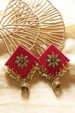 Load image into Gallery viewer, Fuchsia Fabric Kundan Stones Embellished Adjustable Closure Necklace Set
