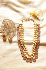 Load image into Gallery viewer, Gold Toned Festive Terracotta Clay 3 Layered Handcrafted Necklace Set
