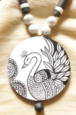 Load image into Gallery viewer, Monochrome Hand Painted Peacock Teracotta Clay Necklace Set
