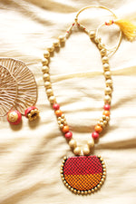 Load image into Gallery viewer, Earthy Gold Toned Handcrafted Terracotta Clay Necklace Set with Jhumka Earrings
