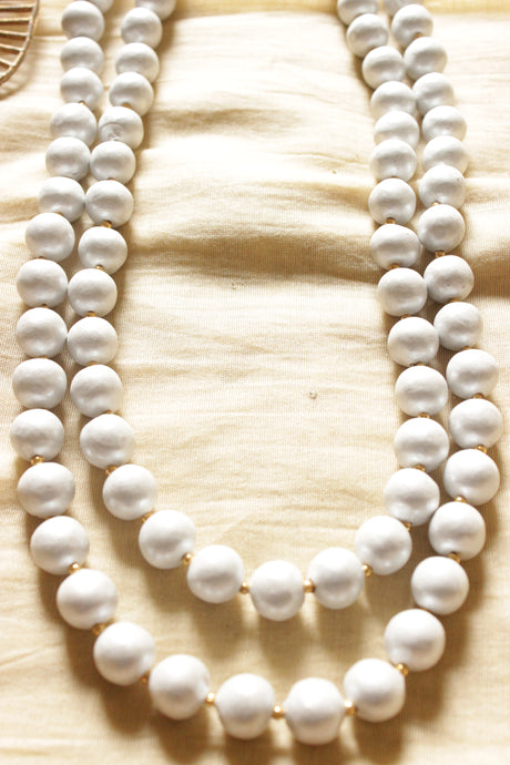 Terracotta Clay Handcrafted White Beads Versatile 2 Layered Necklace Set