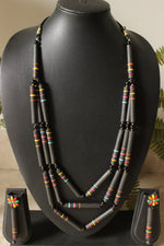 Load image into Gallery viewer, Black Terracotta Clay Beads Abstract Shape 3 Layer Necklace Set
