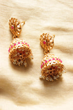 Load image into Gallery viewer, Dull Gold Finish Antique Religious Motifs Long Elaborate Temple Jewelry Necklace Set
