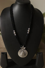 Load image into Gallery viewer, Oxidised Finish Ganesha Motif Pendant Multi-Layer Black Beads Necklace
