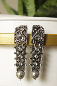 Peacock Motif Oxidised Finish Versatile Long Dangler Earrings
