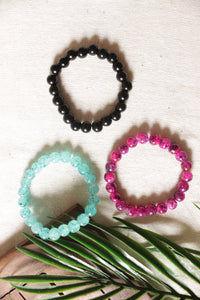 Set of 7 Jade Beads Bracelets - Red, Ivory, Pink, Green