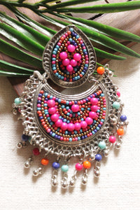 Multi-Color Beads Embellished Afghani Style Metal Earrings