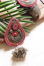 Load image into Gallery viewer, Orange &amp; Pink Beads Embellished Afghani Style Metal Jhumka Earrings
