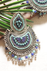 Shades of Blue Beads Embellished Afghani Style Metal Earrings
