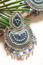 Load image into Gallery viewer, Shades of Blue Beads Embellished Afghani Style Metal Earrings
