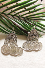Stamped Coins Silver Finish Adjustable Choker Necklace