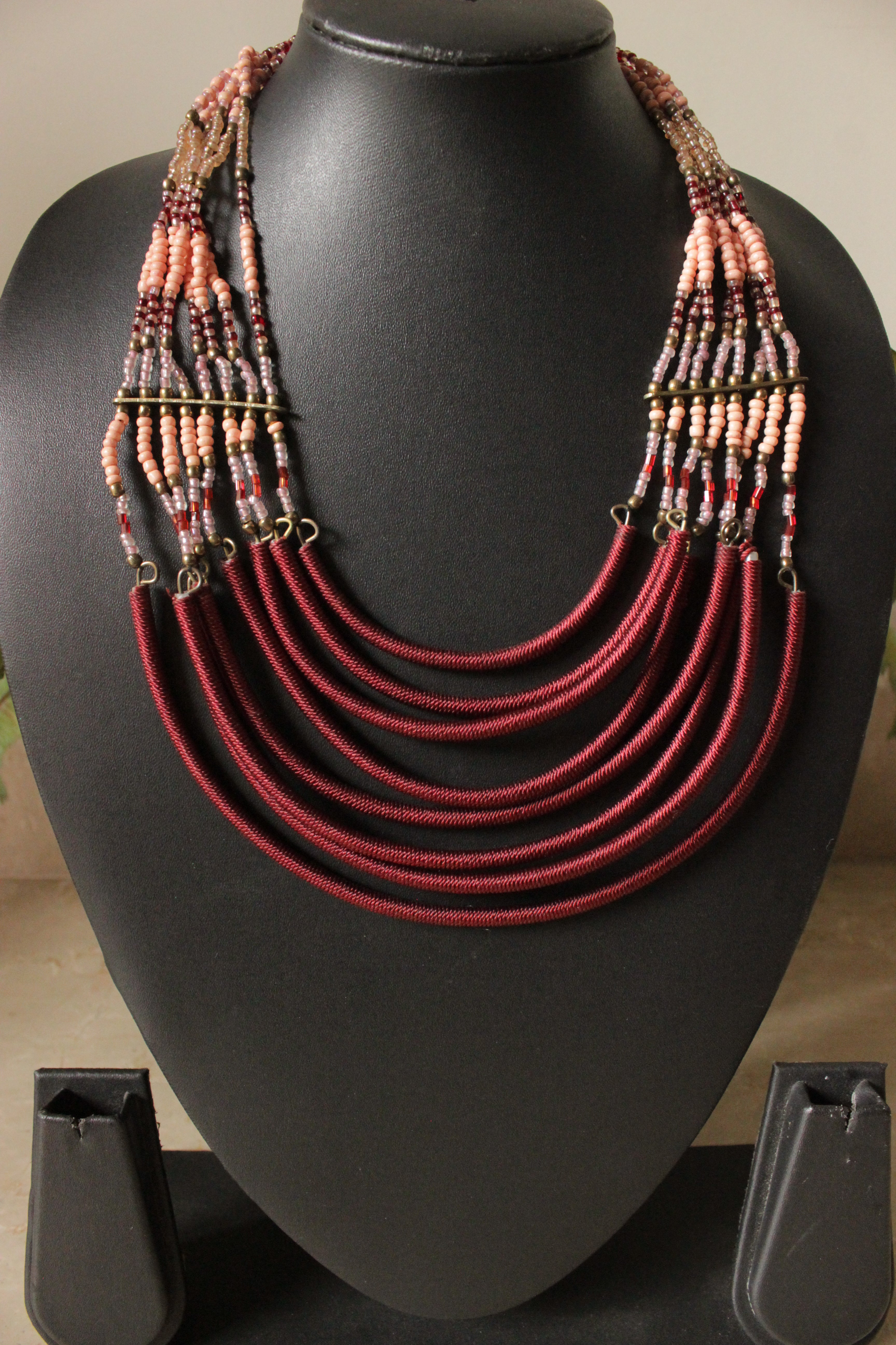 Shades of Red Multi-Layer Fabric & Beads Necklace