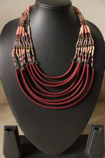 Load image into Gallery viewer, Shades of Red Multi-Layer Fabric &amp; Beads Necklace
