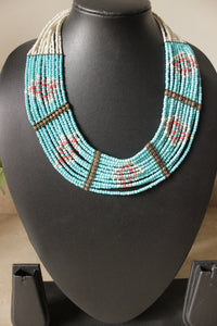 Blue & White Beads Multi-Layer Choker Necklace