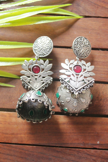 Leaf Motisf Premium Oxidised Finish Jhumka Earrings