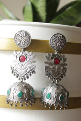 Leaf Motisf Premium Oxidised Finish Jhumka Earrings
