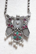 Load image into Gallery viewer, Flower Motifs Premium Oxidised Finish Glass Stones Embedded Cocktail Pendant Chain Necklace
