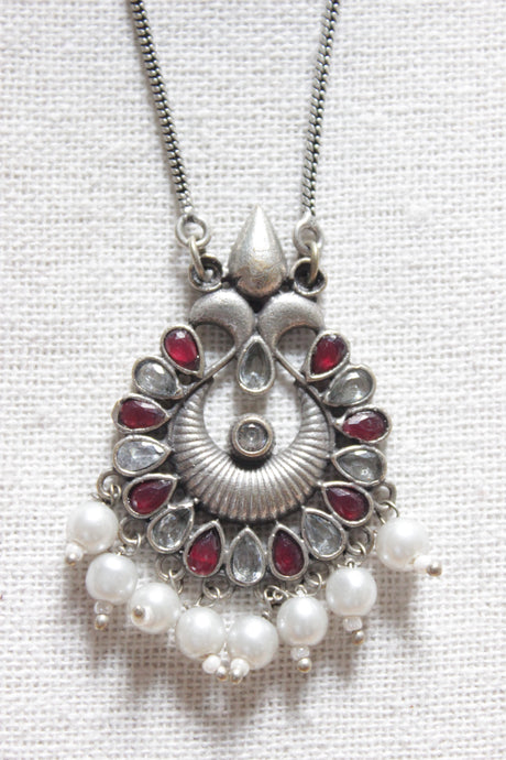 Delicate Tear Drop Premium Oxidised Finish Glass Stones Embedded Chain Necklace