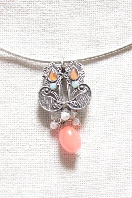 Oxidised Finish Necklace with Minimalist Pendant with Hasli Style Metal Wire Closure