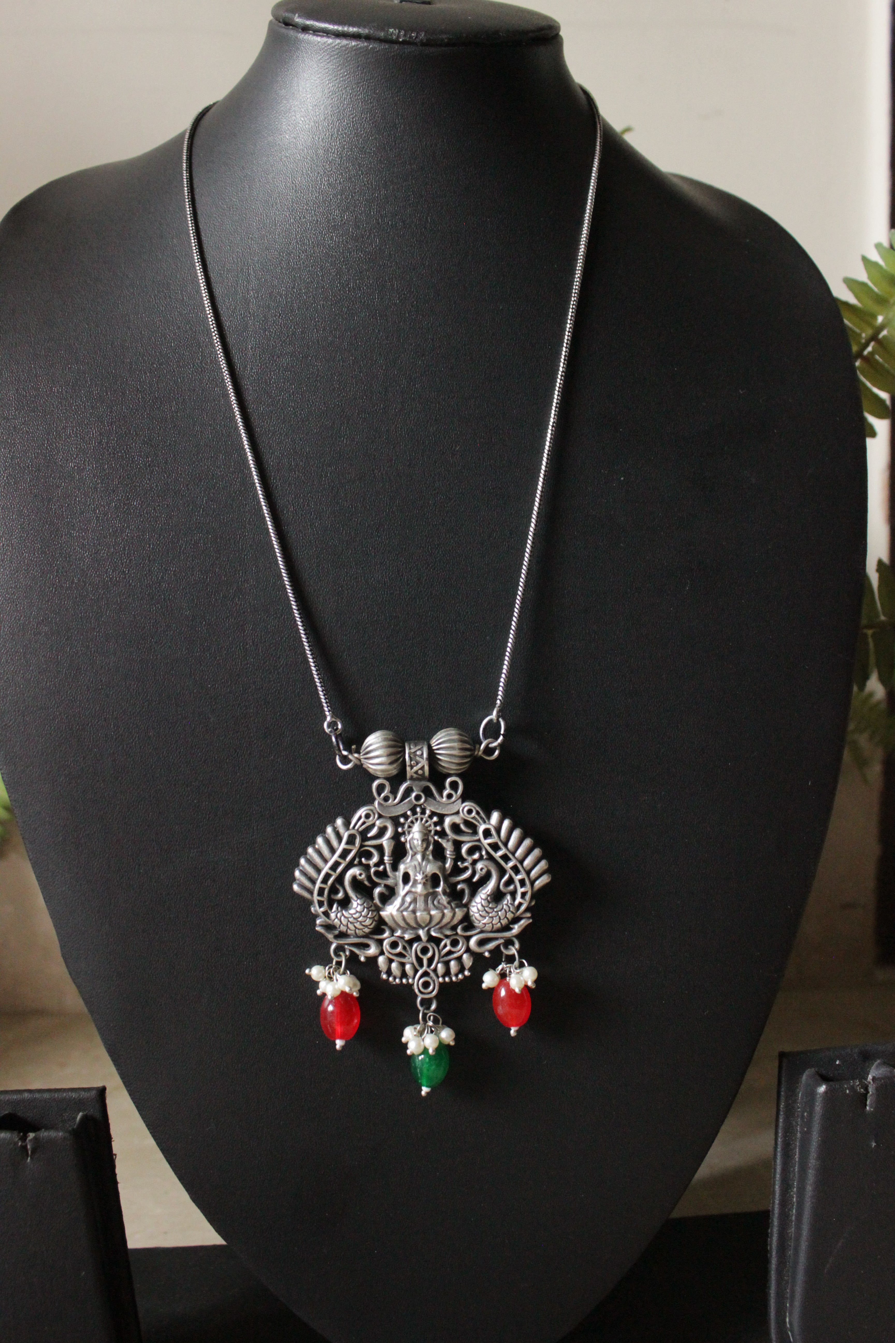 Oxidised Finish Peacock Motifs Long Chain Necklace
