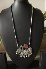 Load image into Gallery viewer, Lotus Motif Premium Oxidised Finish Cocktail Pendant Chain Necklace
