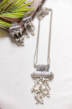 Load image into Gallery viewer, White Beads Embellished Silver Finish 2 Layer Chain Necklace Set
