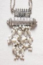 Load image into Gallery viewer, White Beads Embellished Silver Finish 2 Layer Chain Necklace Set
