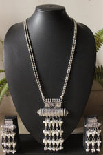 Load image into Gallery viewer, White Beads Embellished Silver Finish 2 Layer Chain Necklace Set
