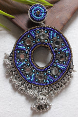 Shades of Blue Concentric Circles Beaded Metal Earrings