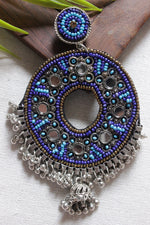 Load image into Gallery viewer, Shades of Blue Concentric Circles Beaded Metal Earrings
