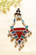 Load image into Gallery viewer, Red &amp; Blue Enamel Painted Afghani Earrings with Metal Bead Charms
