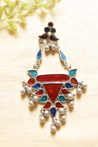 Red & Blue Enamel Painted Afghani Earrings with Metal Bead Charms