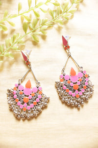 Pink & Orange Enamel Painted Afghani Earrings with Metal Bead Charms
