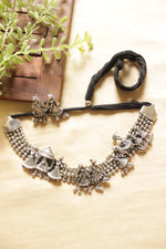 Load image into Gallery viewer, Doli &amp; Baraat Oxidised Silver Adjustable Length Choker Necklace Set with Stud Earrings
